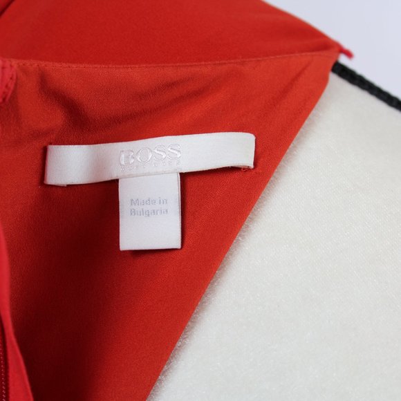Hugo Boss Women's Dress 10 Red Orange Chiffon 3/4 Sleeve Knee Length - Picture 10 of 11